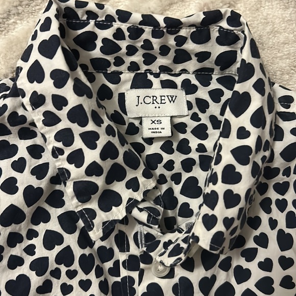 J. Crew Button Down Navy Blue Heart Print White Blouse Size XS LIKE NEW Preppy - Picture 4 of 8